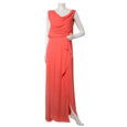 Rent: BCBGMaxazria Cowl Neck Maxi Evening Dress Draped Slit Skirt Coral Peach