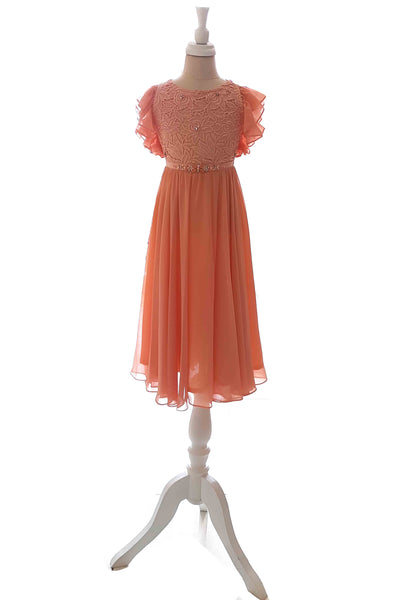 Rent : Peaches Pinkish - Peach Ruffles Sleeves Kids Dress