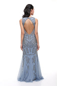 Adrianna Papell - Rent: Adrianna Papell Blue V-neck Beaded Gown-The Dresscodes - 2