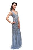 Adrianna Papell - Rent: Adrianna Papell Blue V-neck Beaded Gown-The Dresscodes - 3