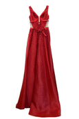 Rent: Winda Halomoan Red Deep V-Neck Fully Beaded Gown with Train
