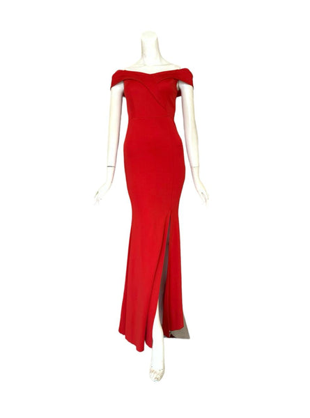 Rent: Kalinnu - Red Sabrina With Slit Dress