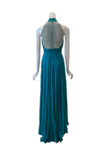 Sale: Adrian Gan Turqoise Halter Chiffon & Lace Gown