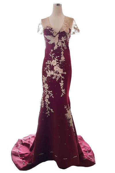 Buy : Harry Ibrahim - Maroon V Neck Embroidery Gown