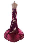 Rent : Harry Ibrahim - Maroon V Neck Embroidery Gown