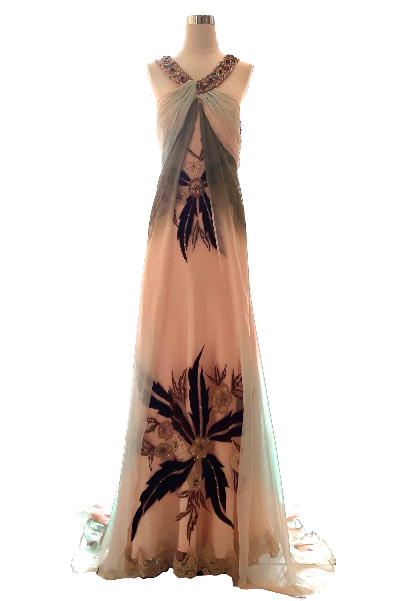 Rent : Private Label - Halter Silk Pastel Beaded Maxi Dress