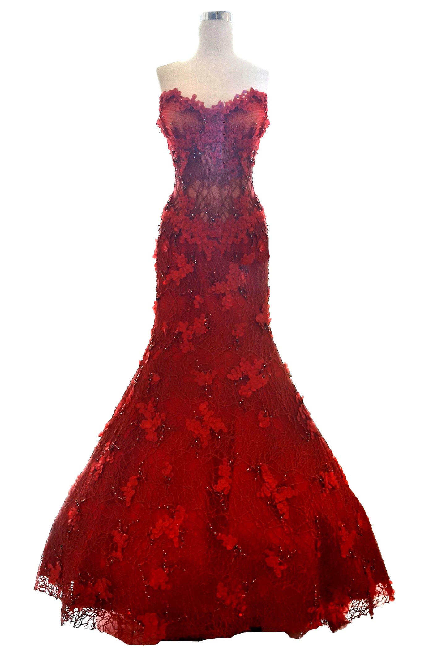 Rent: Hian Tjen - Red Sweetheart Flower Mermaid Gown