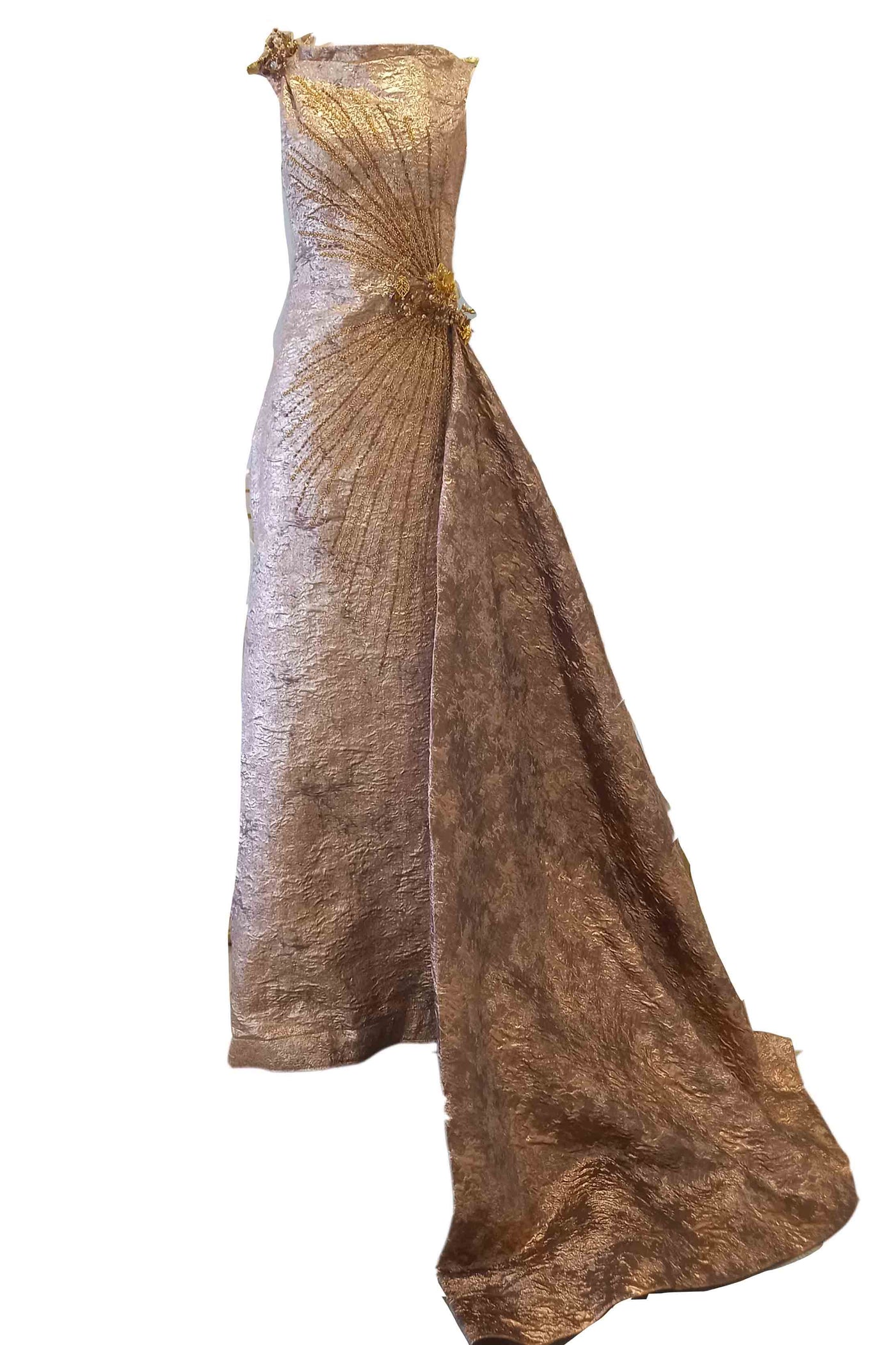 Rent: Jessie Gunawan Gold Jaquard Mermaid Gown With Detachable Skirt
