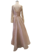Rent: Cindy Kiman - Nude Longsleeve A-Line Gown With Detachable Skirt