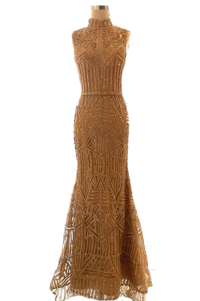 Rent : Fifi Firianty - Gold Sleeves Cheongsam Mermaid Gown