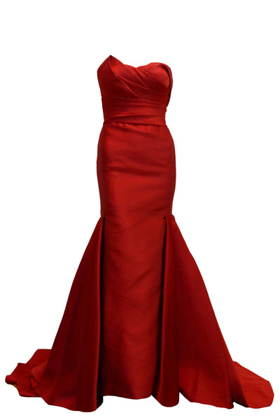 Rent: Adrian Gan Red Strapless Pleated Mermaid Gown