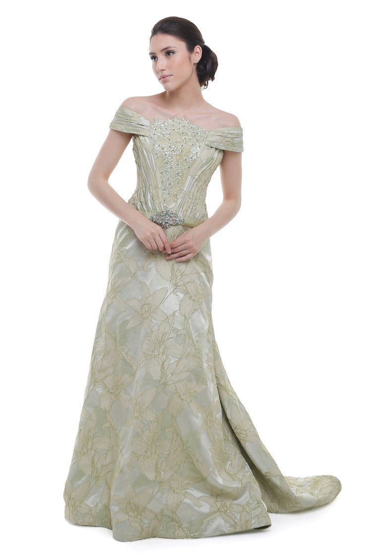 Andreas Odang - Buy: Pastel Green Off The Shoulder Gown-The Dresscodes - 1