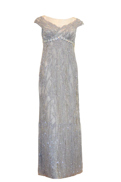 Sale: Anrini Polim Silver V-Neck Sleeveless Fully Beaded Gown