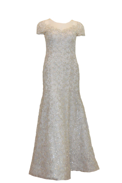 Sale: Anrini Polim Silver White Sweetheart Short Sleeves Fully beaded Long Dress