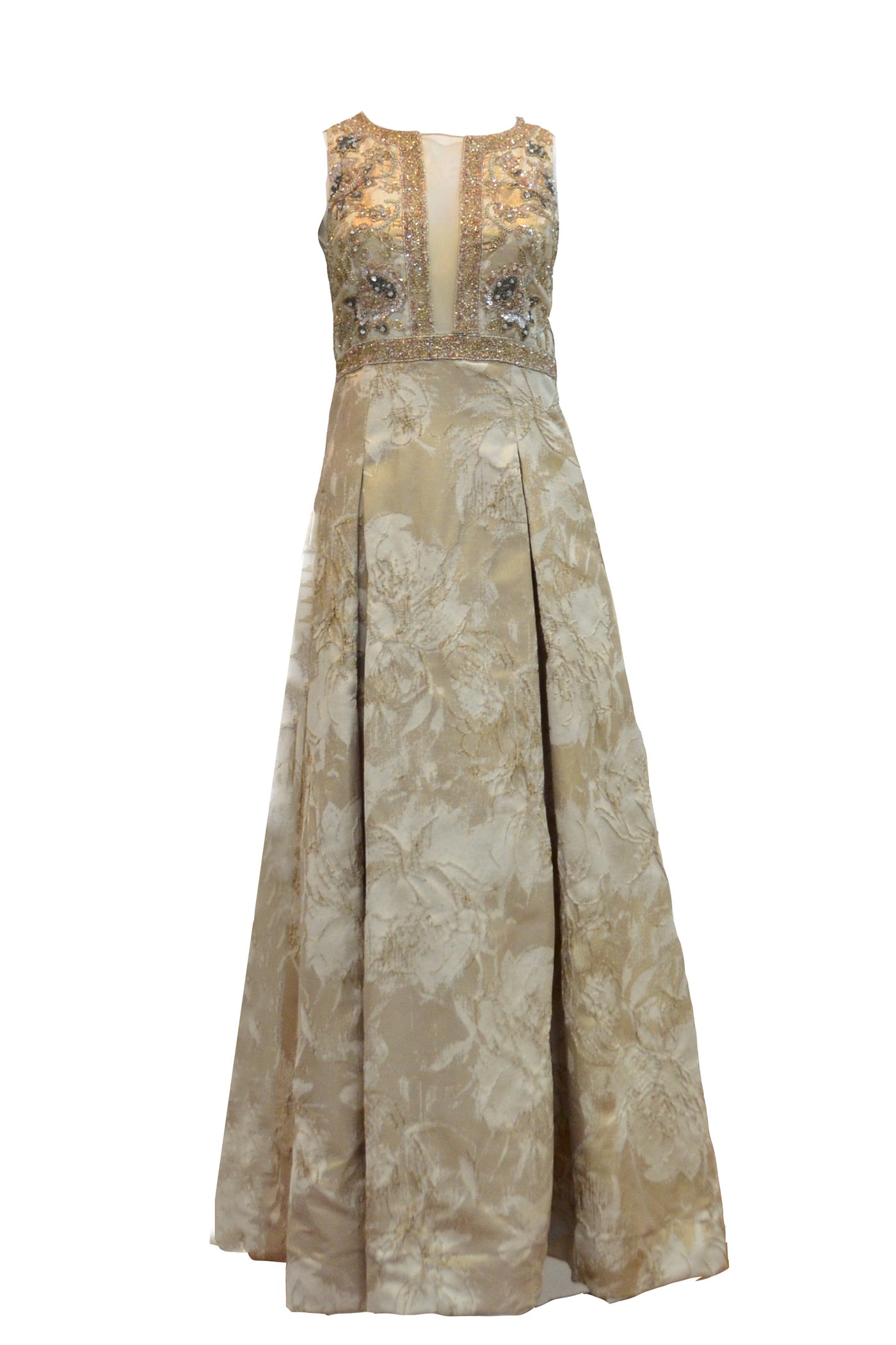 Rent: Aidan Mattox - Cream Gold Jacquard Beaded Gown