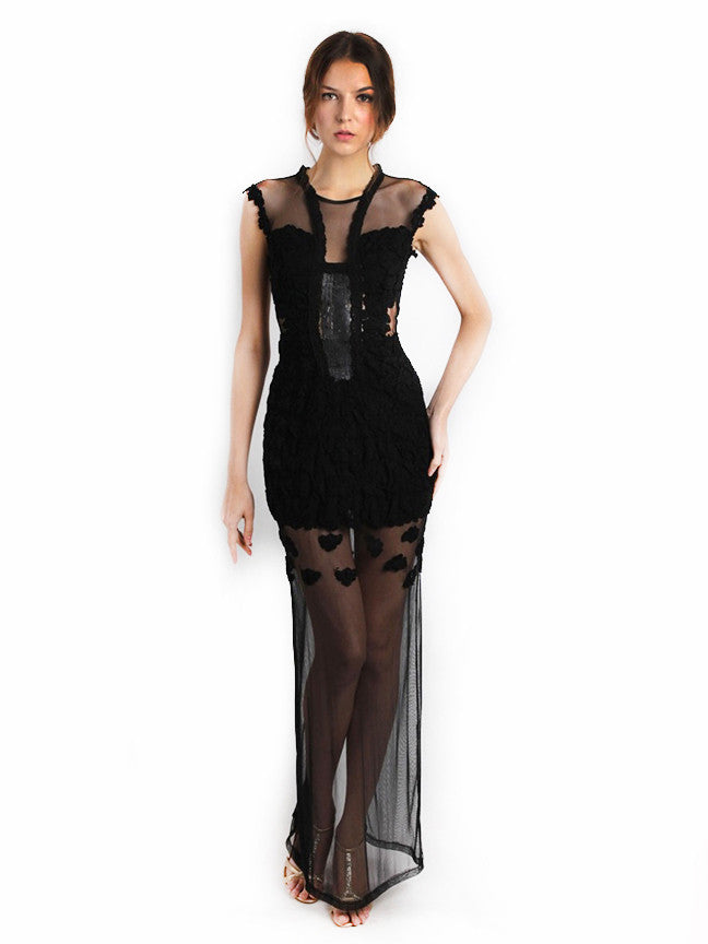 Ali Charisma - Rent: Ali Charisma Black Tulle Dress with Back Slit-The Dresscodes - 1