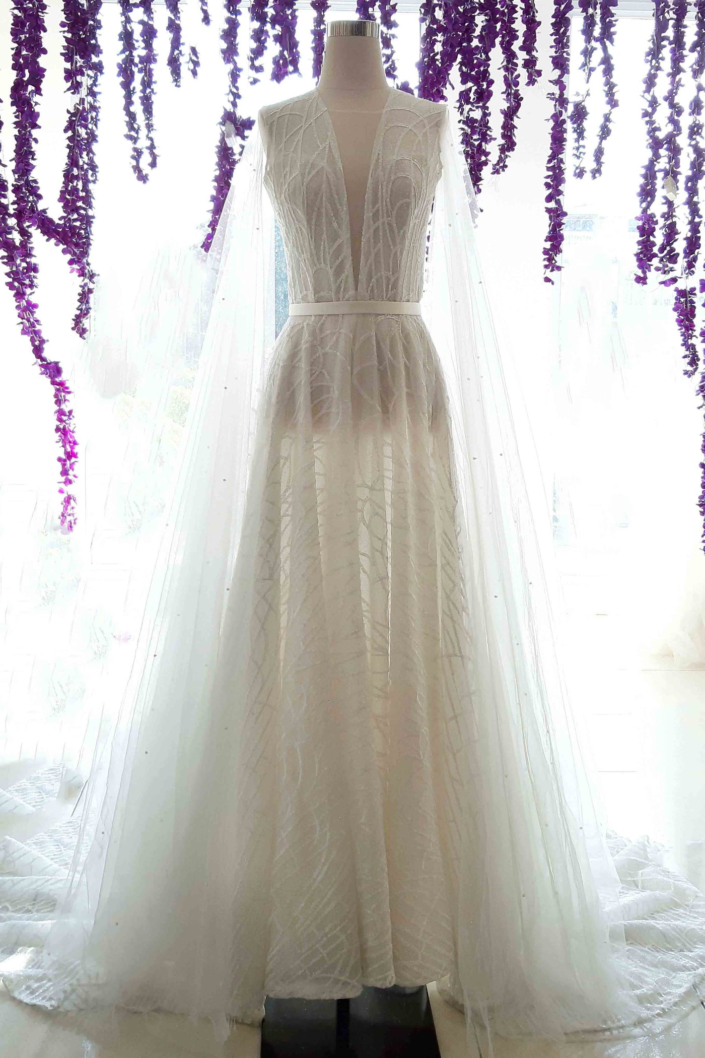 Rent : Bramanta Wijaya - Deep V-Neck Wedding Dress with Cape