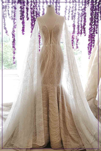 Rent: BRAMANTA WIJAYA V-Neck Wedding Dress with Detachable Cape