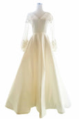 Buy: Bramanta Wijaya - V Neck Longsleeve Embroidery Sateen Wedding Gown