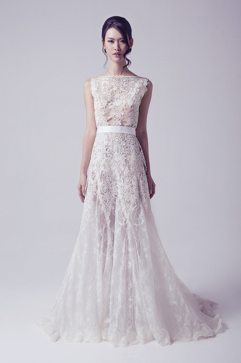 Bramanta Wijaya - Rent: Sleeveless Lace Ethereal Wedding Gown-The Dresscodes - 1