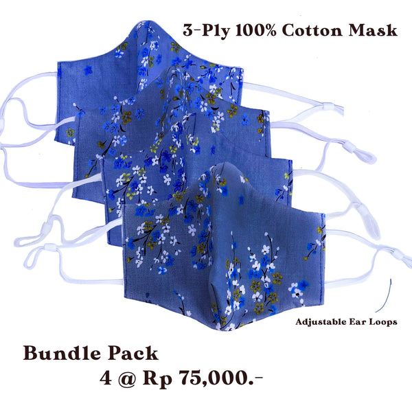 Bundle Pack: 4 pcs of 3-Ply Face Mask with Adjustable Ear Loops (100% Cotton)