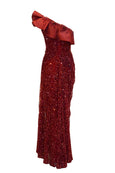 Rent: Winda Halomoan - Red One Shoulder Ruffles Beaded Gown