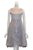 Rent: TEX Saverio - Silver Satin Waist Beaded Dress