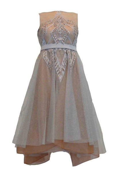 Rent: TEX Saverio - Beige And Silver Tulle Midi Dress