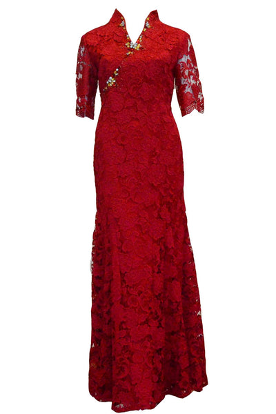 Buy : Mandarin Peony - 3/4 Sleeves Brocade Cheongsam Dress