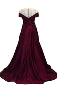 Buy : Rachm Design - Maroon Off Shoulder Satin Gown