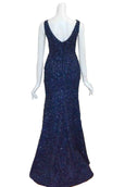 Sale: Winda Halomoan - Navy Blue V Neck with Beaded Mermaid Gown