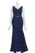 Rent: Winda Halomoan - Navy Blue V Neck with Beaded Mermaid Gown