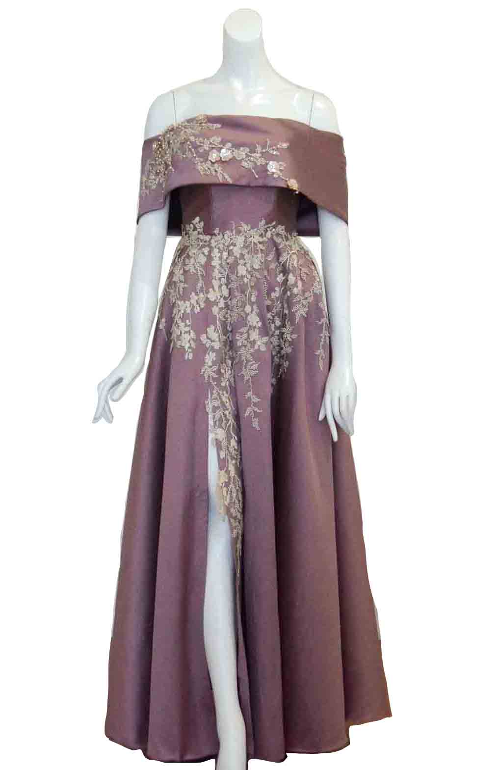 Sale: Private Label - Off Shoulder Embroidery Satin Gown
