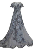 Rent: Hian Tjen - Silver Short Sleeves Sparkly Gown