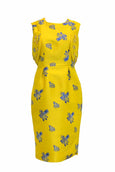 Sale: Private Label - Yellow Jacquard Sleeveless Cold Shoulder Cocktail Dress