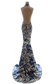 Rent : Eko Tjandra - Blue Floral Print CheongSam Mermaid Dress