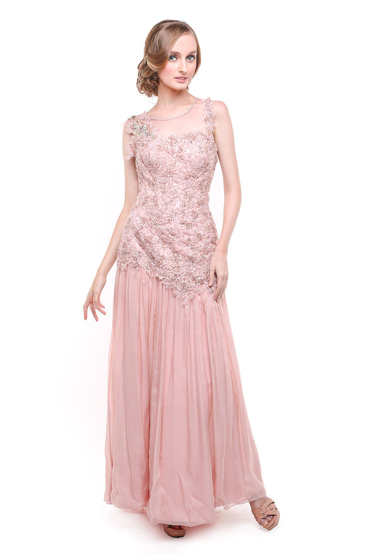 Evelyn - Buy: Pink Beaded Chiffon Gown-The Dresscodes - 1