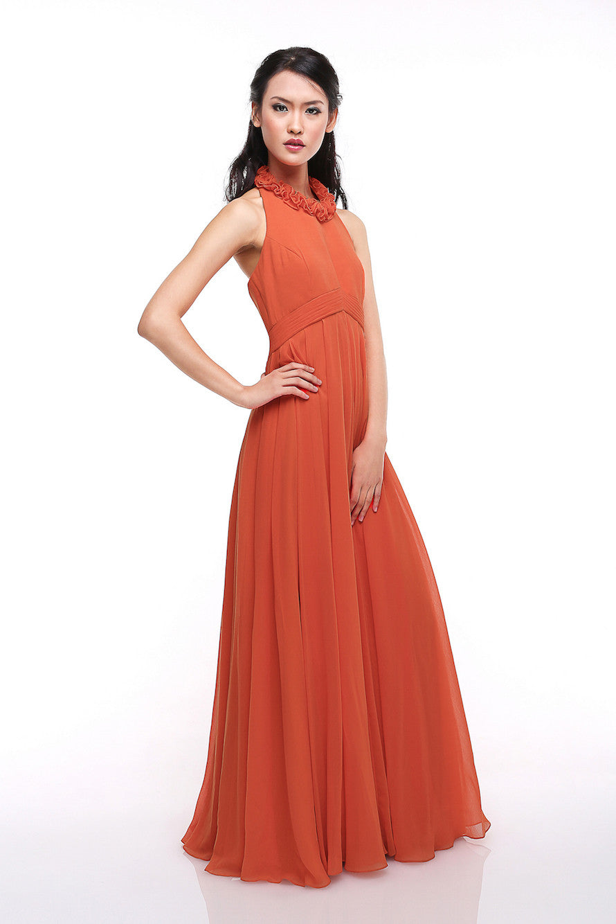 Faith Hope Love - Buy: Orange Halter Chiffon Gown-The Dresscodes - 1