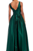 Rent : Betsy Adam - Green V Neck High Low Gown