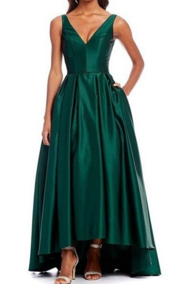 Rent : Betsy Adam - Green V Neck High Low Gown