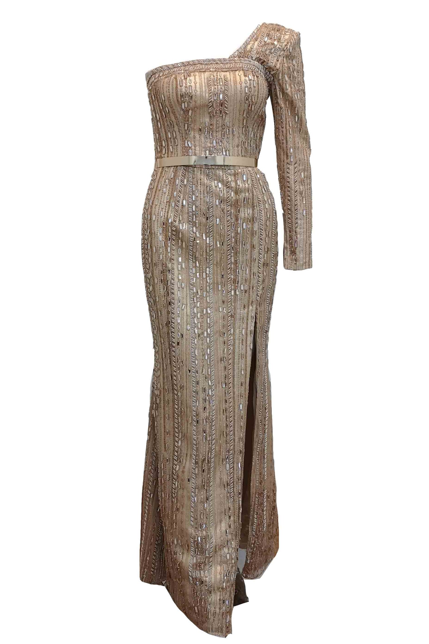 Rent: Anrini Polim - One Sleeves Fully Beaded Dress With Slit
