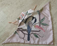 The Manta Mask with Adjustable Ear Loops - Bird on Pink White Scarf