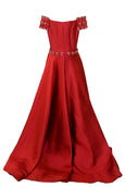 Buy: Imelda Hudiyono Red Off Shoulder Jacquard Gown