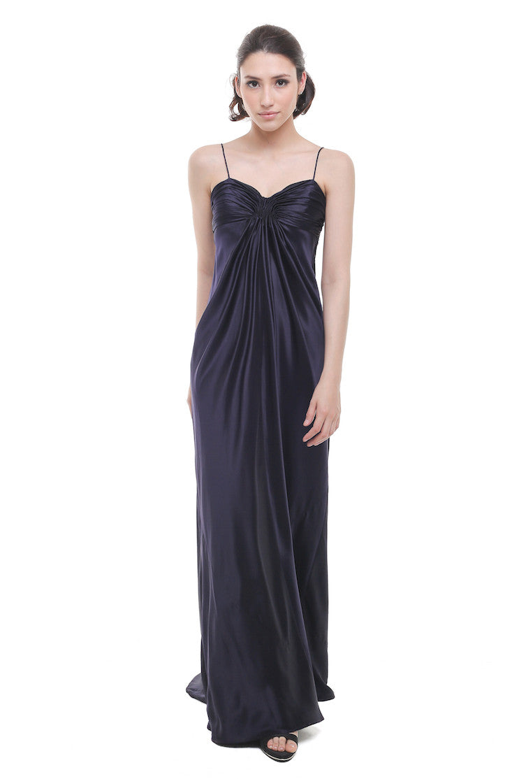 Laundry by Shelli Segal - Buy: Midnight Blue Strapless Pleated Silk Satin Dress-The Dresscodes - 1