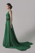 Margee Fabriani - Buy: One Shoulder Emerald Green & Black Chiffon Dress-The Dresscodes - 2