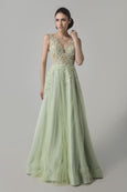 Priska Henata - Buy: Pastel Green Embroidered Tulle Gown-The Dresscodes - 1