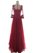Rent: Private Label - Red 3/4 Lace Sleeves A-Line Gown