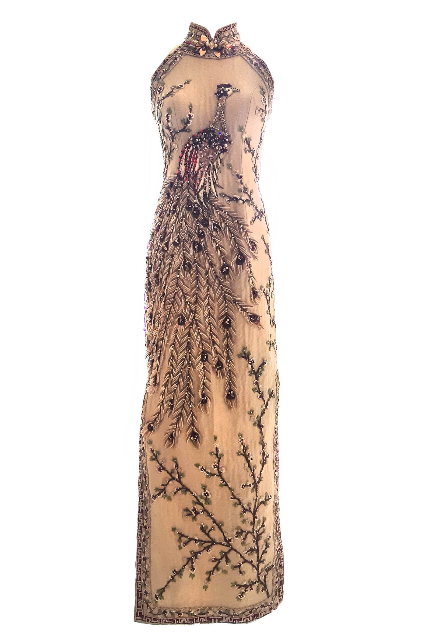 Buy : Private Label - Nude Phoenix Cheongsam Gown