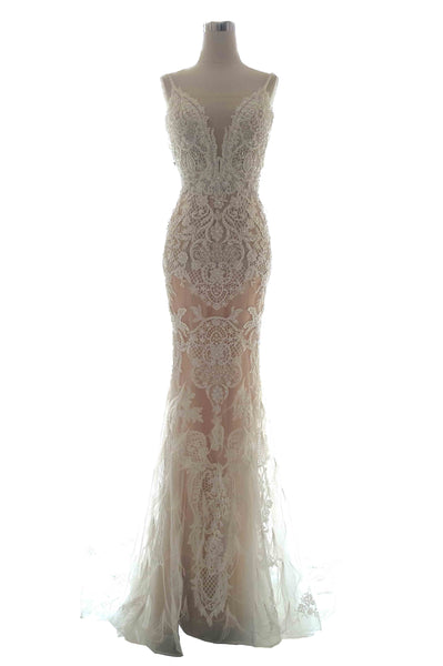 Rent: Queen of Hearts - Deep V-neck Ethereal Mermaid Wedding Dress