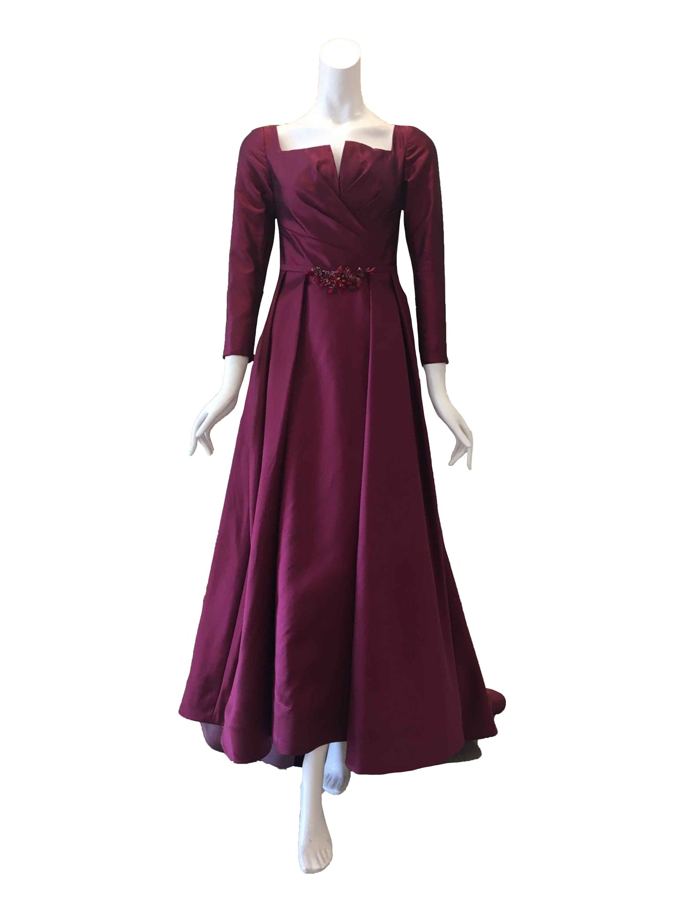 Buy : Rachm Design - Maroon Longsleeve A-Line Sateen Gown